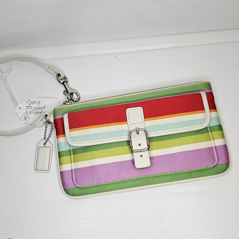 Vintage Y2K Coach Hampton Multicolor Striped Large Wristlet Clutch Bag  .